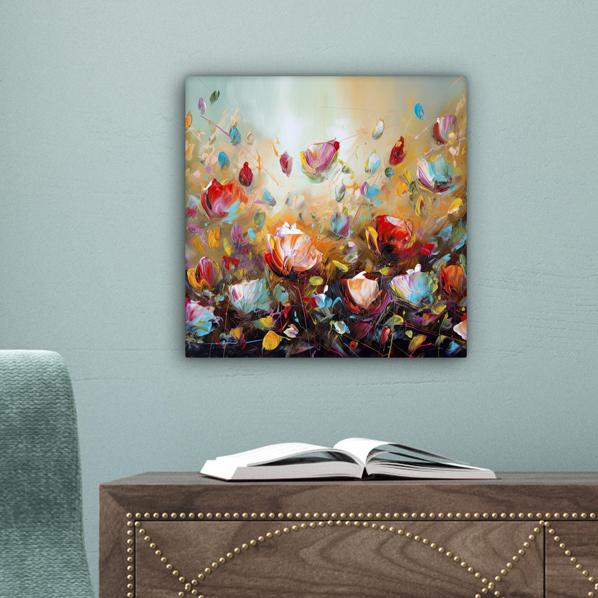 LEINWANDBILD Blumen - Kunst - Natur - Ölgemälde 20x20 cm - Multicolor, Textil (20/20cm) - MuchoWow