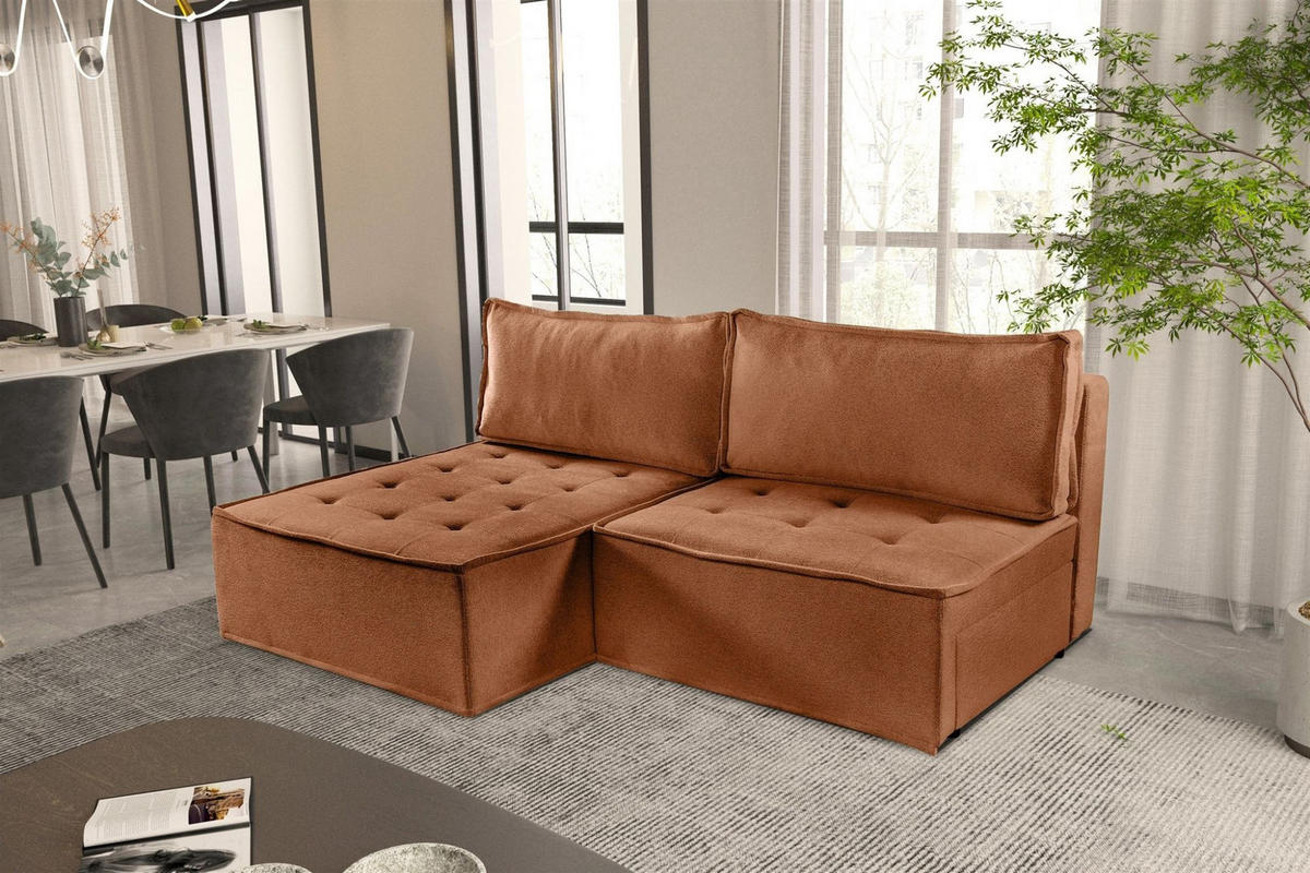 ECKSOFA Schlafsofa Amalia In Raven - Rotbraun, Holzwerkstoff/Textil (200/140cm) - Fun Möbel