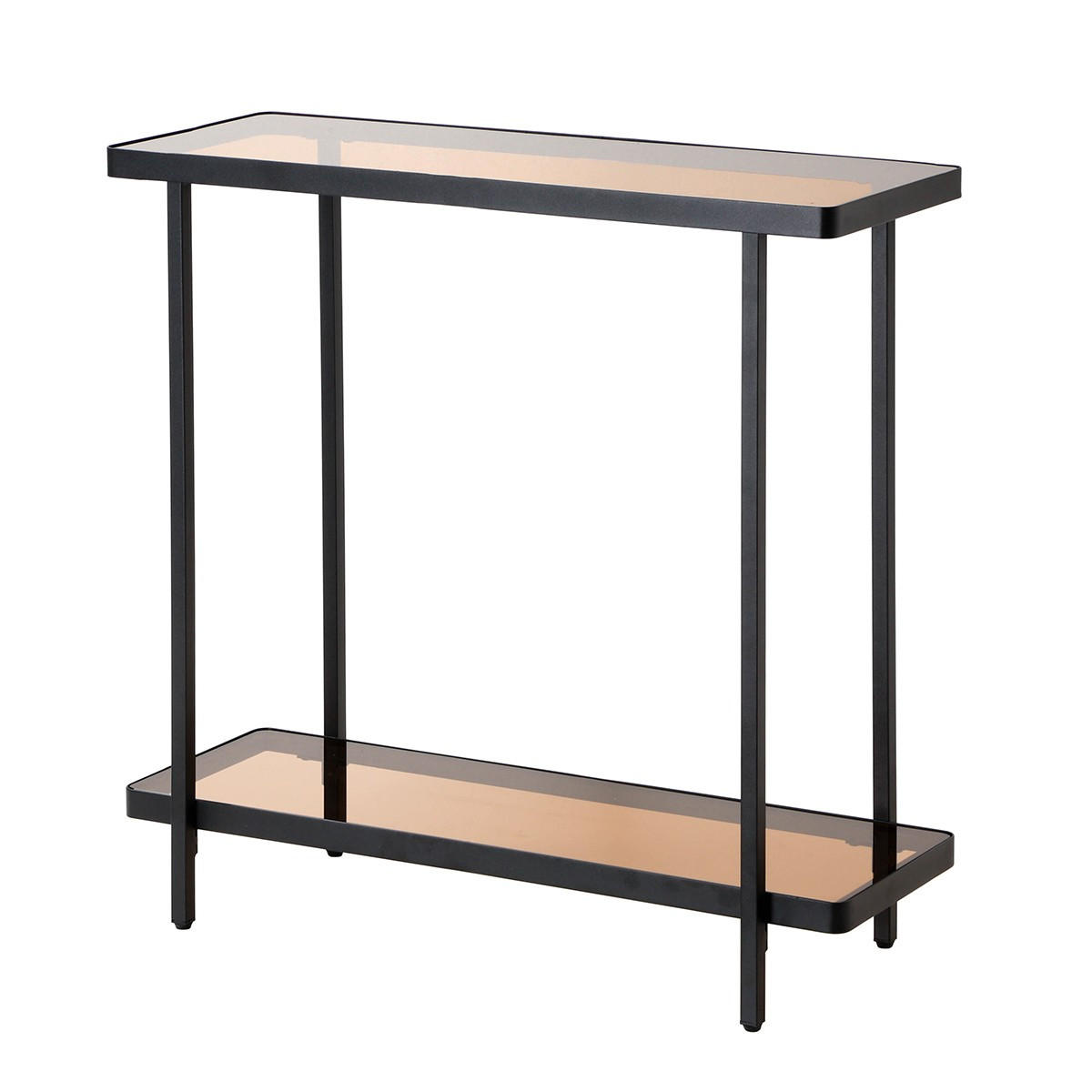 KONSOLBORD med två hyllor i rökfärgat glas, 80 cm brett - ORA - Svart, Metall (41.5/30/80cm) - Calicosy