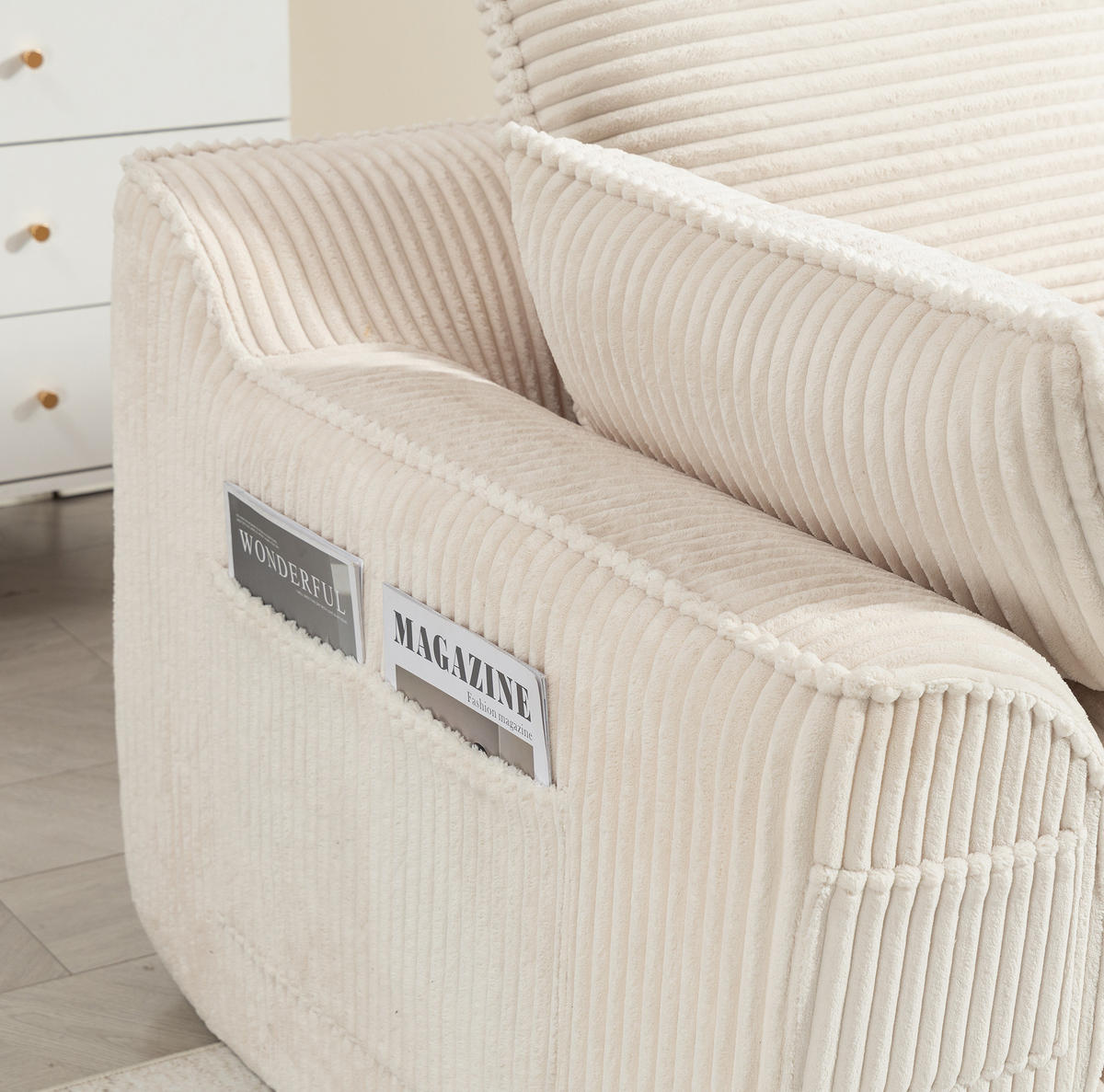 SOFA modular mit Hocker 263 x 167 cm Cord Beige - Beige, Kunststoff (167/263cm) - Meubliv