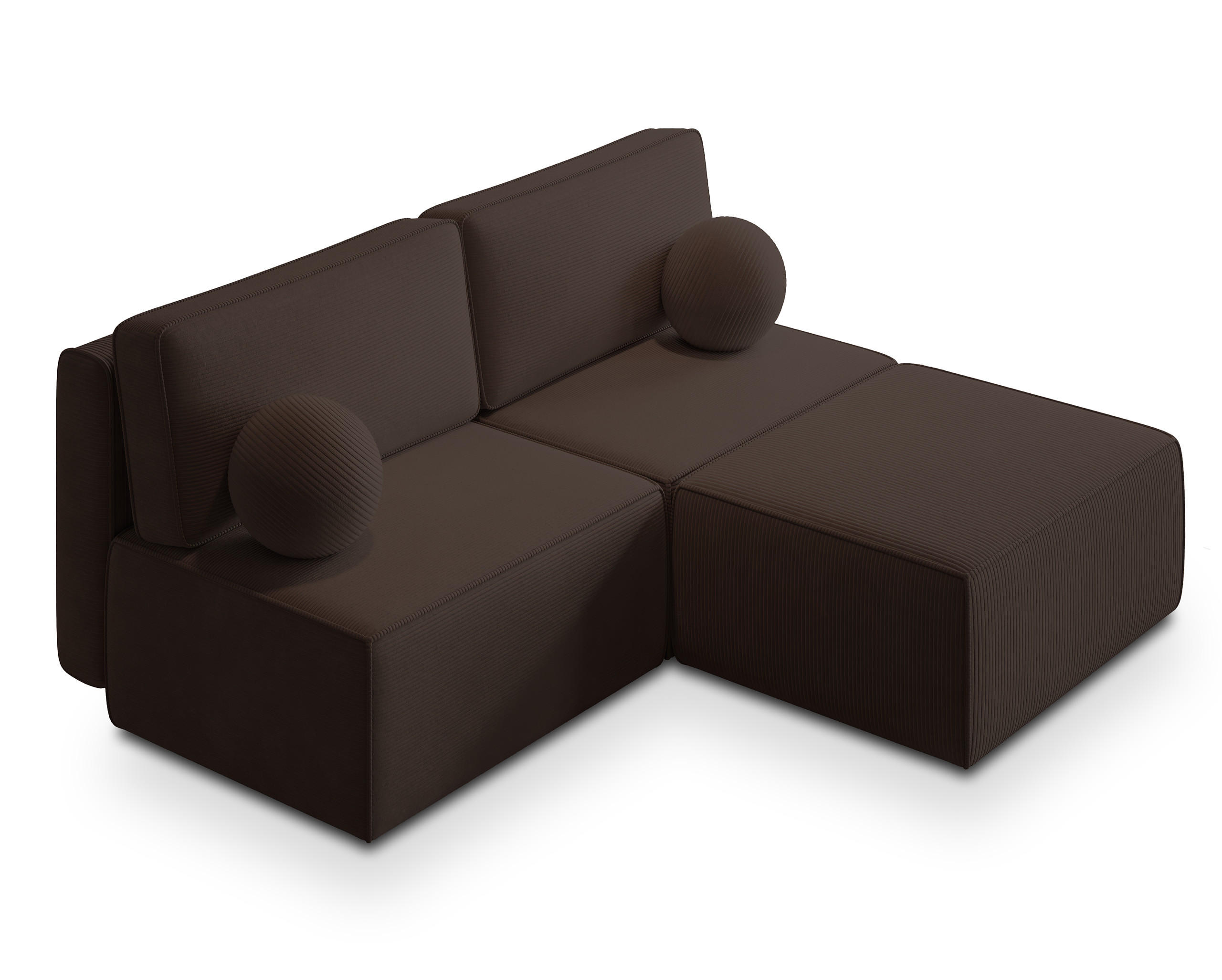 ECKSOFA VARNA P Braun Kordstoff mit Schlaffunktion - Braun, Holz (196/158cm) - MASSENO