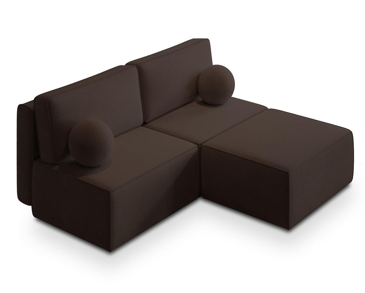 ECKSOFA VARNA P Braun Kordstoff mit Schlaffunktion - Braun, Holz (196/158cm) - MASSENO