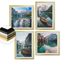 WANDBILDER 4er Set - 50x50 cm & 40x60 cm Goldrahmen - See, Berge, Boote, Ferienhaus - Goldfarben, Kunststoff (50/50cm) - ArtPrintCave