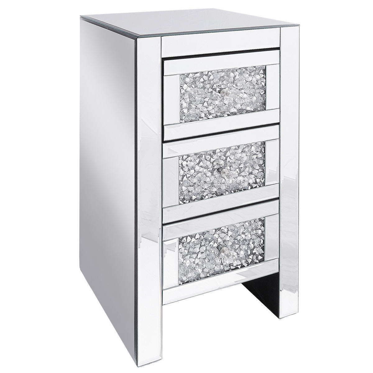 NACHTTISCH Spiegeleffekt 3 Schubladen Loray - Silberfarben, Glas (30/60/30cm) - Beliani