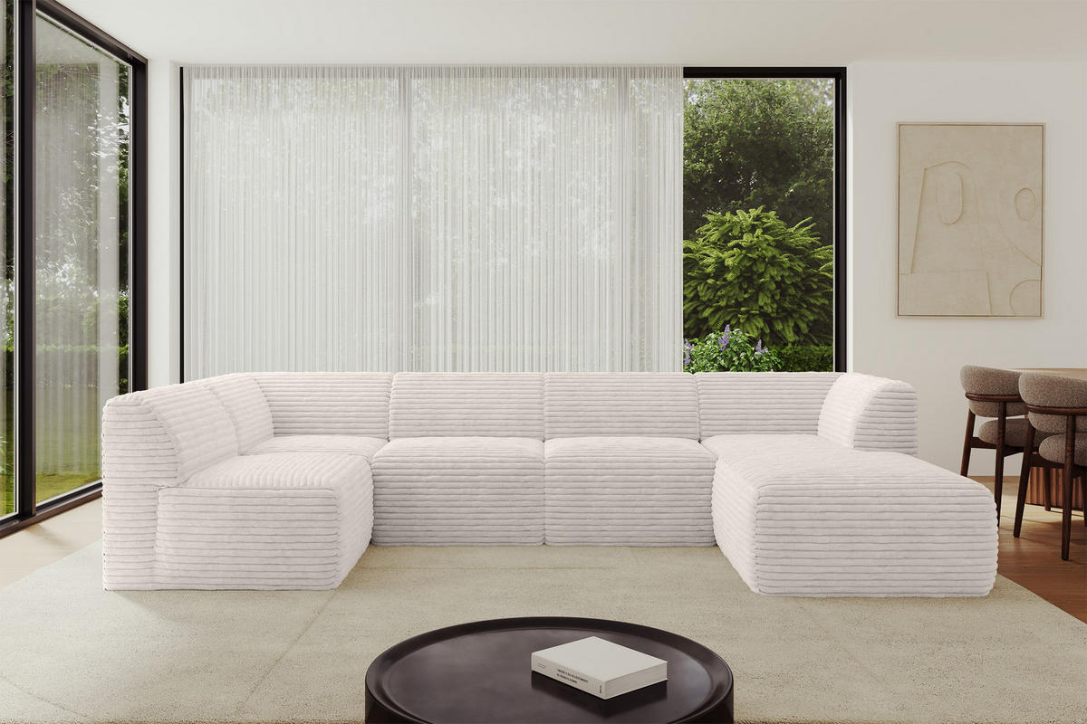 WOHNLANDSCHAFT Ottomane Rechts MOVO-L 345x180x78 cm Creme Cord - Creme, Holzwerkstoff/Kunststoff (180/78/345cm) - ALTDECOR