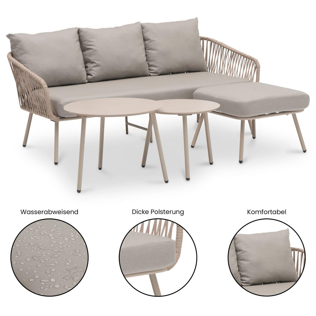 LOUNGEGARNITUR MYKONOS - Beige, Metall - IDIMEX
