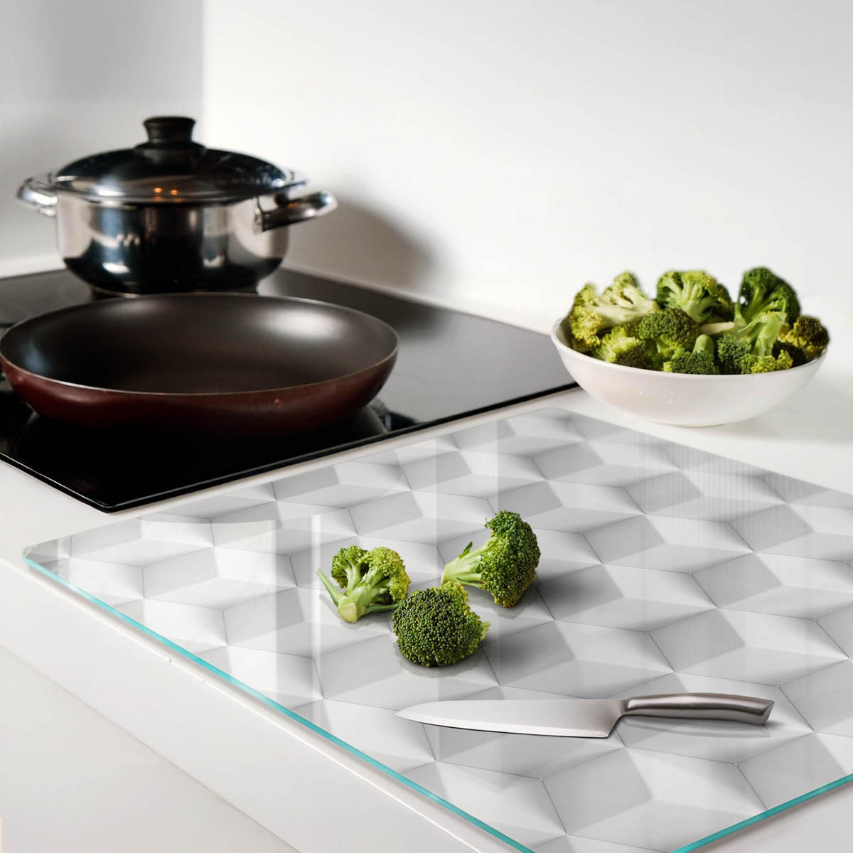 GLASPLATTE 60x52 cm 3D - Weiß, Glas (60/0.4/52cm) - TULUP