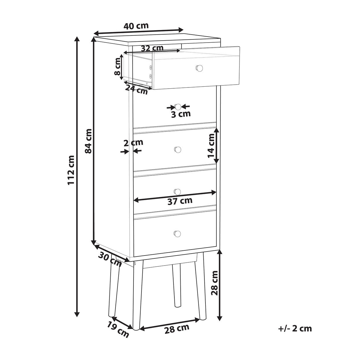 KOMMODE 5 Schubladen heller Holzfarbton/weiß Foley - Hellbraun/Blau, Holzwerkstoff (40/112/30cm) - Beliani