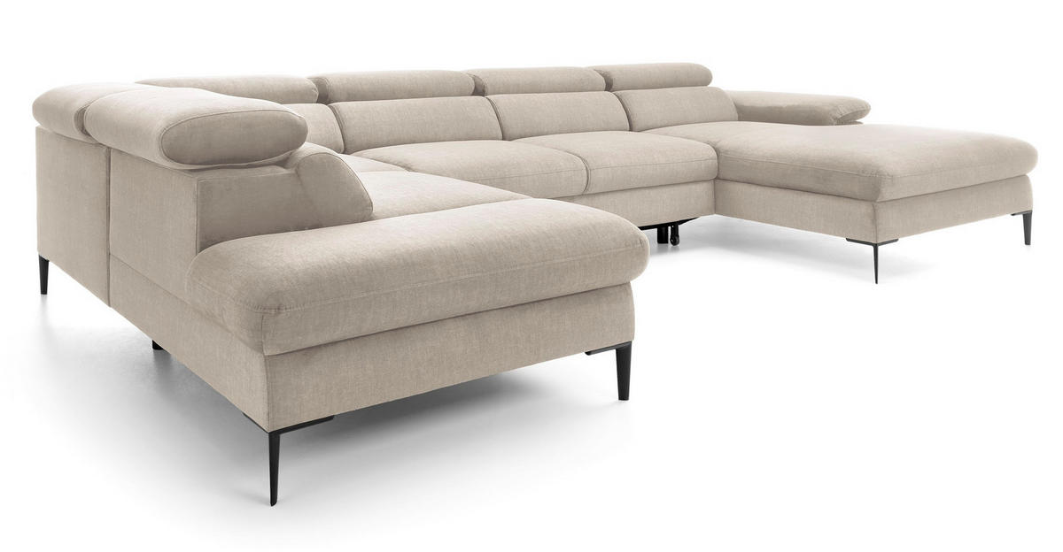 ECKSOFA U-Form 350 cm Amaro M mit Schlaffunktion, Rechts, Creme - Creme, Holz (353/214cm) - Emporius