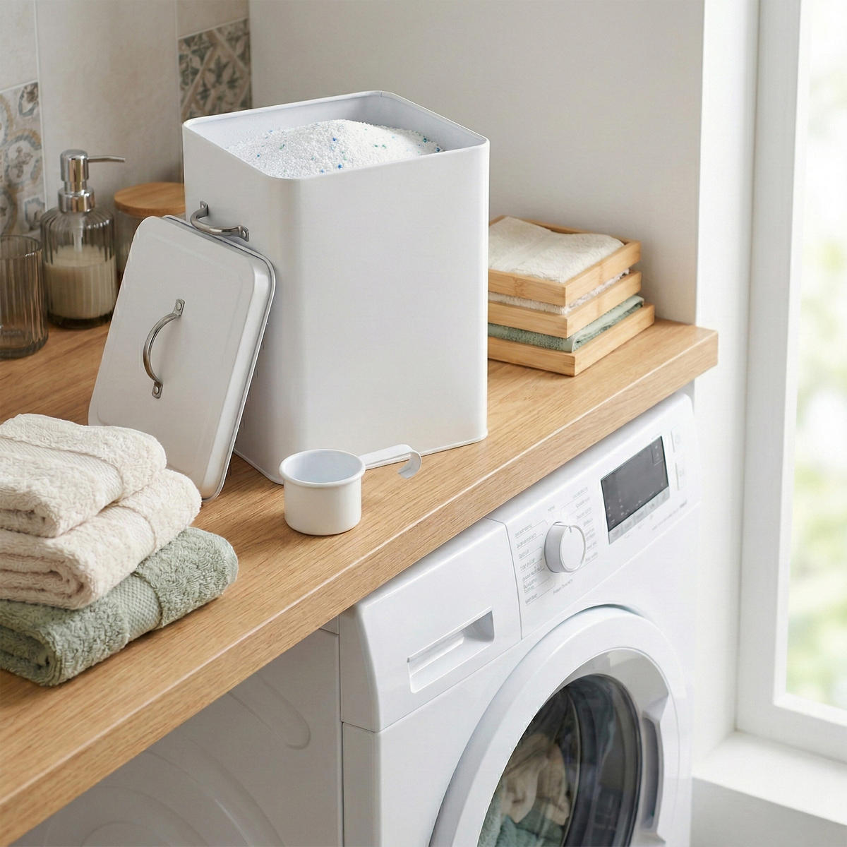 BOX na pranie - biela, kov (18/25.5/15.5cm) - Relaxdays