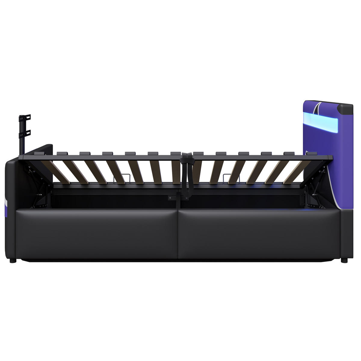 KINDEREINZELBETTEN aus Kunstleder 90x200 cm in Schwarz mit LED & TV-Halterung - Schwarz, Leder (90/200cm) - Modfu