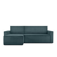 ECKSOFA-LINKS/RECHTS NAPI Schlaffunktion mit Cordbezug, Blau - Blau/Schwarz, Textil (246/148cm) - KONSIMO®