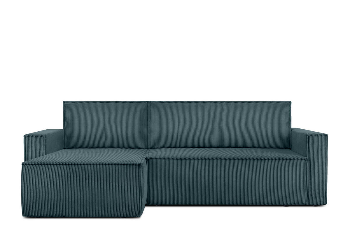 ECKSOFA-LINKS/RECHTS NAPI Schlaffunktion mit Cordbezug, Blau - Blau/Schwarz, Textil (246/148cm) - KONSIMO®