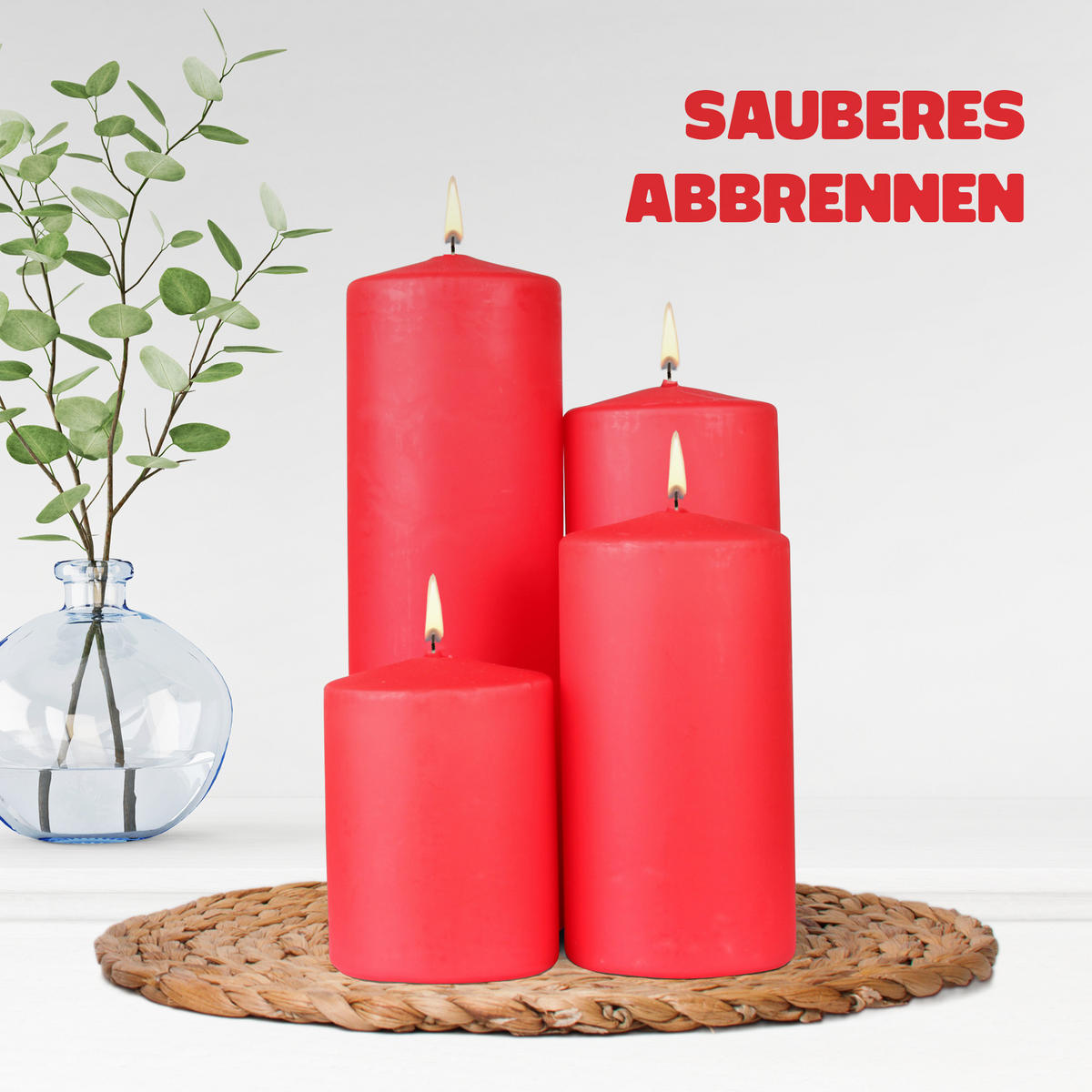 STUMPENKERZEN "Rot", Größe Ø7cm x Höhe: 12 cm - Rot, Naturmaterialien (7/12cm) - HS Candle