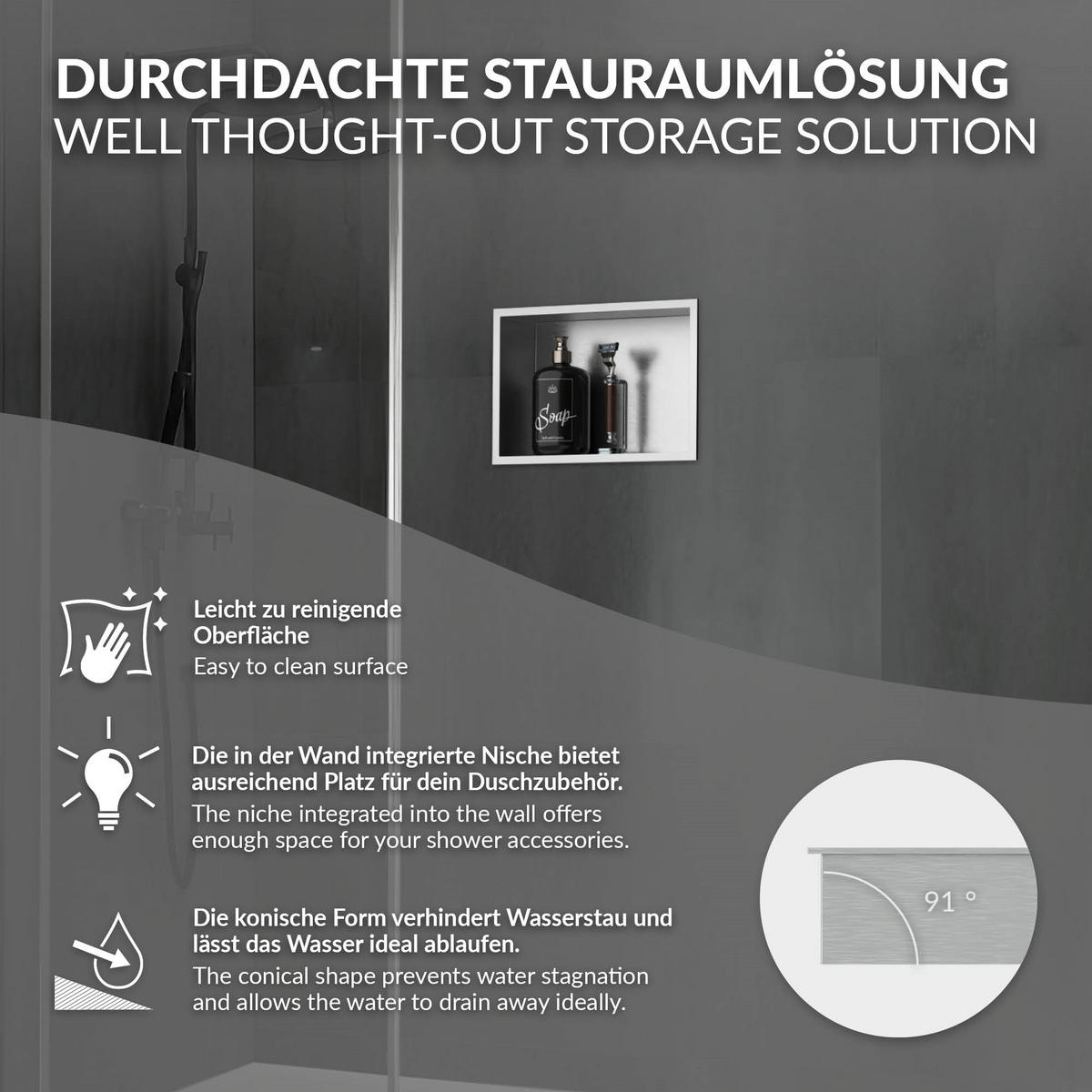 DUSCHNISCHE Silber 30/20 cm - Silberfarben, Metall (30/20/10cm) - LuxeBath