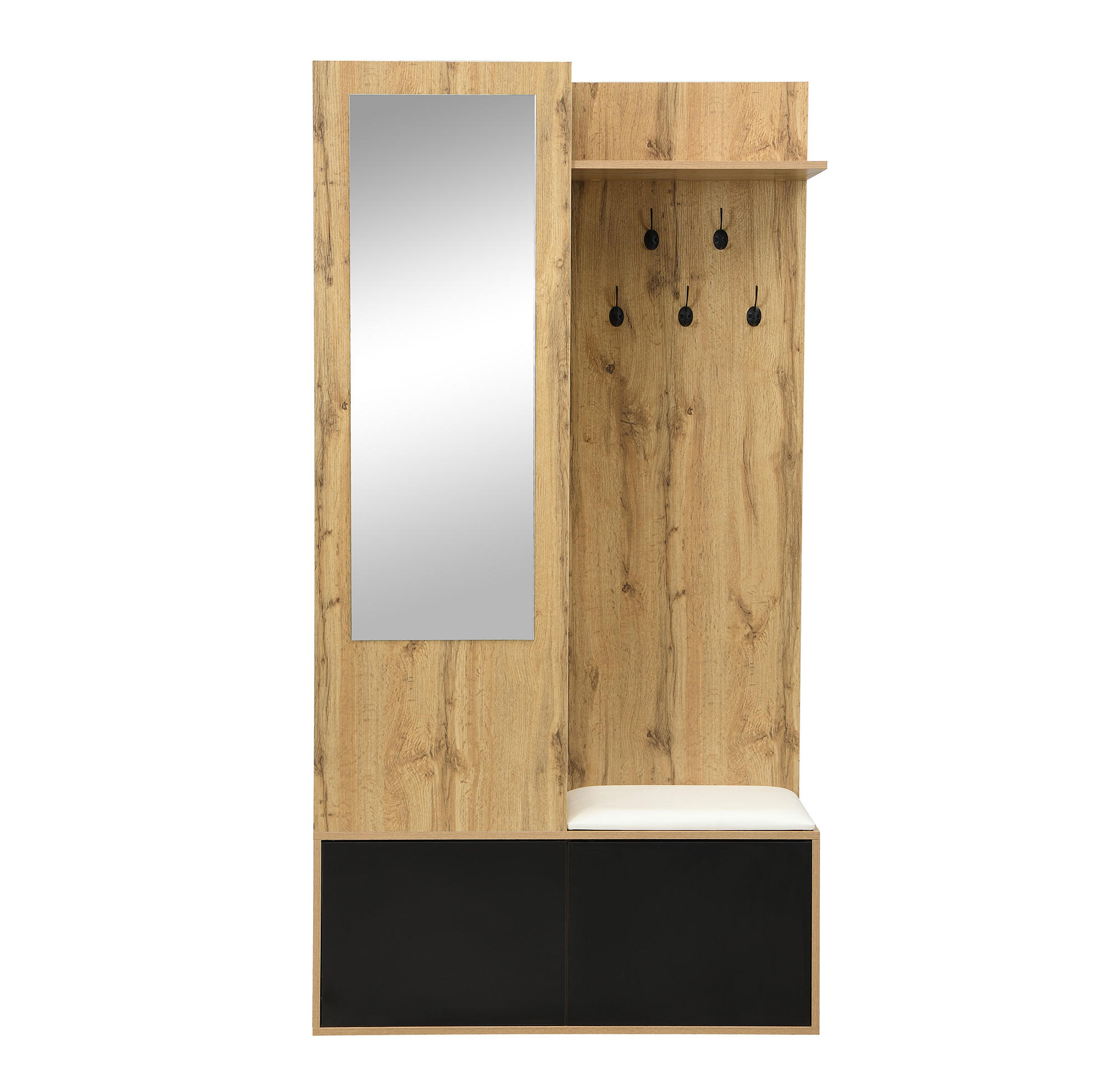 GARDEROBE 100/191/38 cm Schwarz/Natur aus MDF mit Spiegel und Schuhschrank - Schwarz, Holzwerkstoff (38/191/100cm) - OKMYHOME