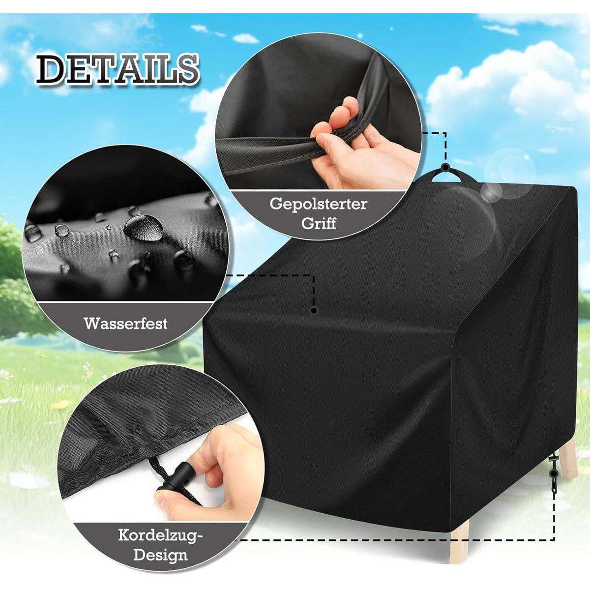 SCHUTZHÜLLE Gartenstühle 102 x 109 x 124 cm Wasserdicht UV-Beständig - Schwarz, Textil (109/104/124cm)