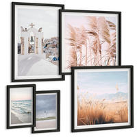 BILDER SET 5er Set - 50x50 cm & 20x30 cm & 40x60 cm Schwarzer Rahmen - Pflanzen, Meereswellen, Aussicht, Häuser - Schwarz, Kunststoff (40/60cm) - TULUP