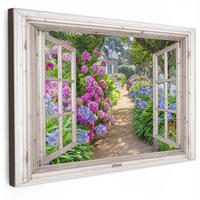 LEINWANDBILD Hortensie - Durchsichtig - Blumen - Sommer - Lila - Weg Wohnzimmer 120x80 cm - Lila, Textil (120/80cm) - MuchoWow