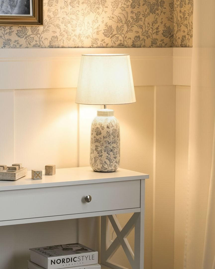 LAMPĂ DE MASĂ albastră Lempa - albastru/alb, ceramică (23/23/45cm) - Beliani