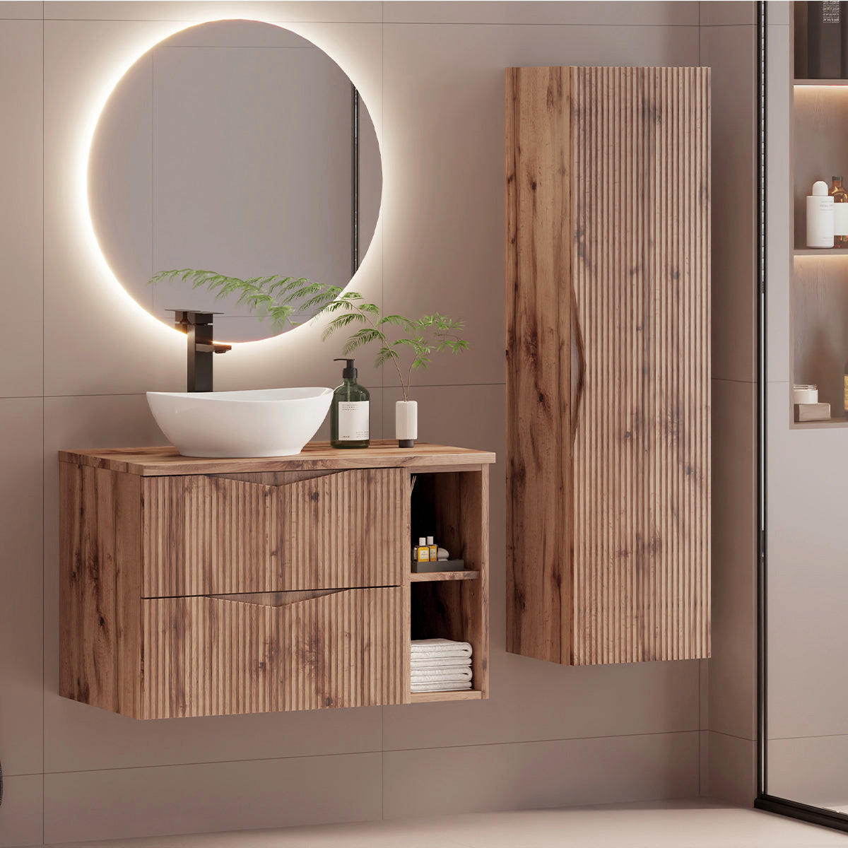 BADMÖBEL 80.6cm Tao 2er-Set Holz - Braun, Holzwerkstoff (80.6/52.2/46.5cm) - Petits-meubles