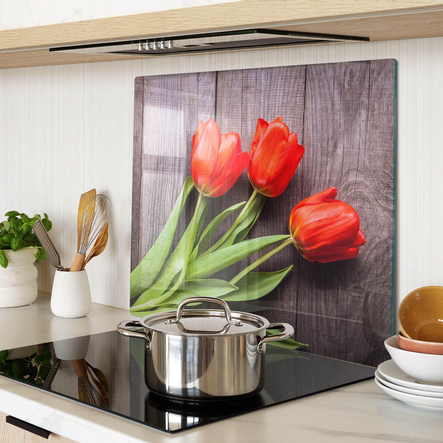 GLASPLATTE 60x52 cm Rote Tulpen - Rot, Glas (60/0.4/52cm) - TULUP