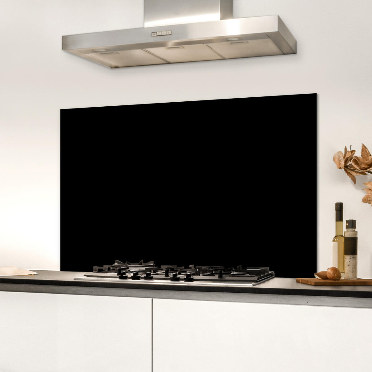 SPRITZSCHUTZ KÜCHE Schwarz - Einfarbig 90x60 cm - Schwarz, Metall (90/0.3/60cm) - MuchoWow