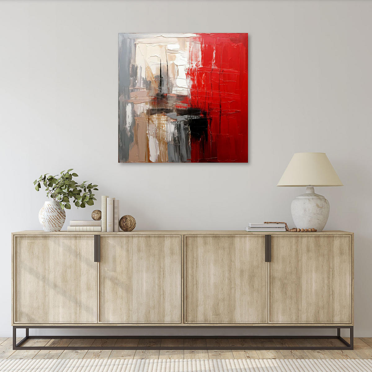 LEINWANDBILD Abstraktion Malerei Textur Rot 60x60cm - Rot, Textil (60/60cm) - Feeby