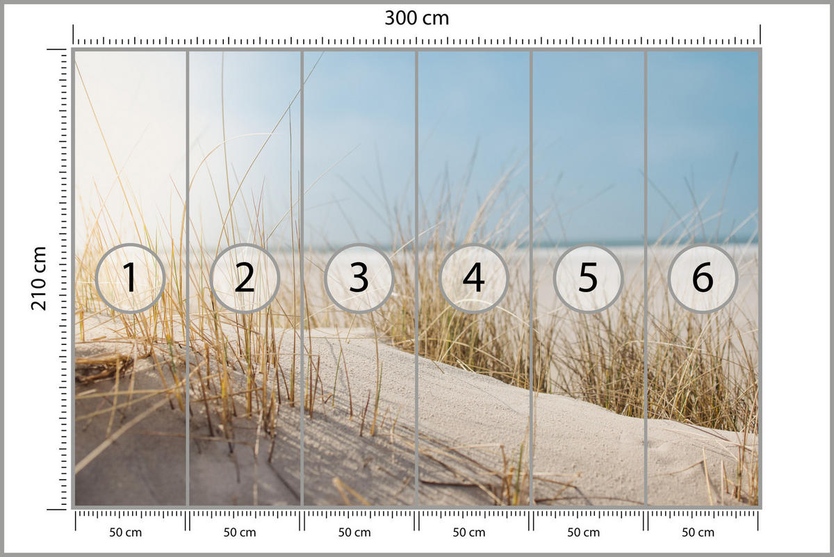 FOTOTAPETA Pre Spálňu Duny Piesočná Pláž Tráva Výhľad Na More 300 x 210 cm - modrá/žltá, papier (300/210cm) - Muralo