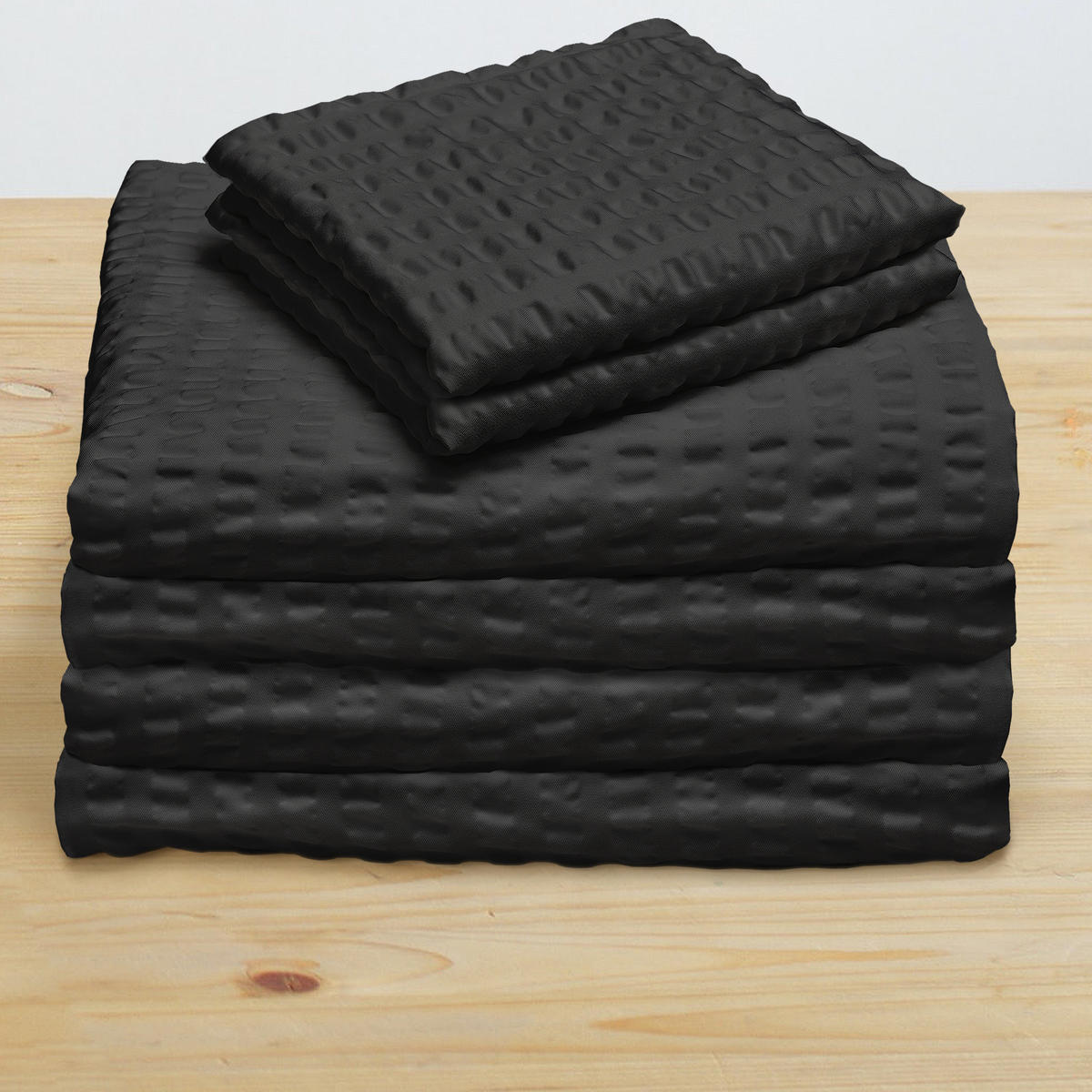 BETTWÄSCHE Meline 155/220 cm + Kissenbezug 40/80 cm Schwarz Seersucker 2er Set - Schwarz, Textil (40/80cm) - Beautissu 