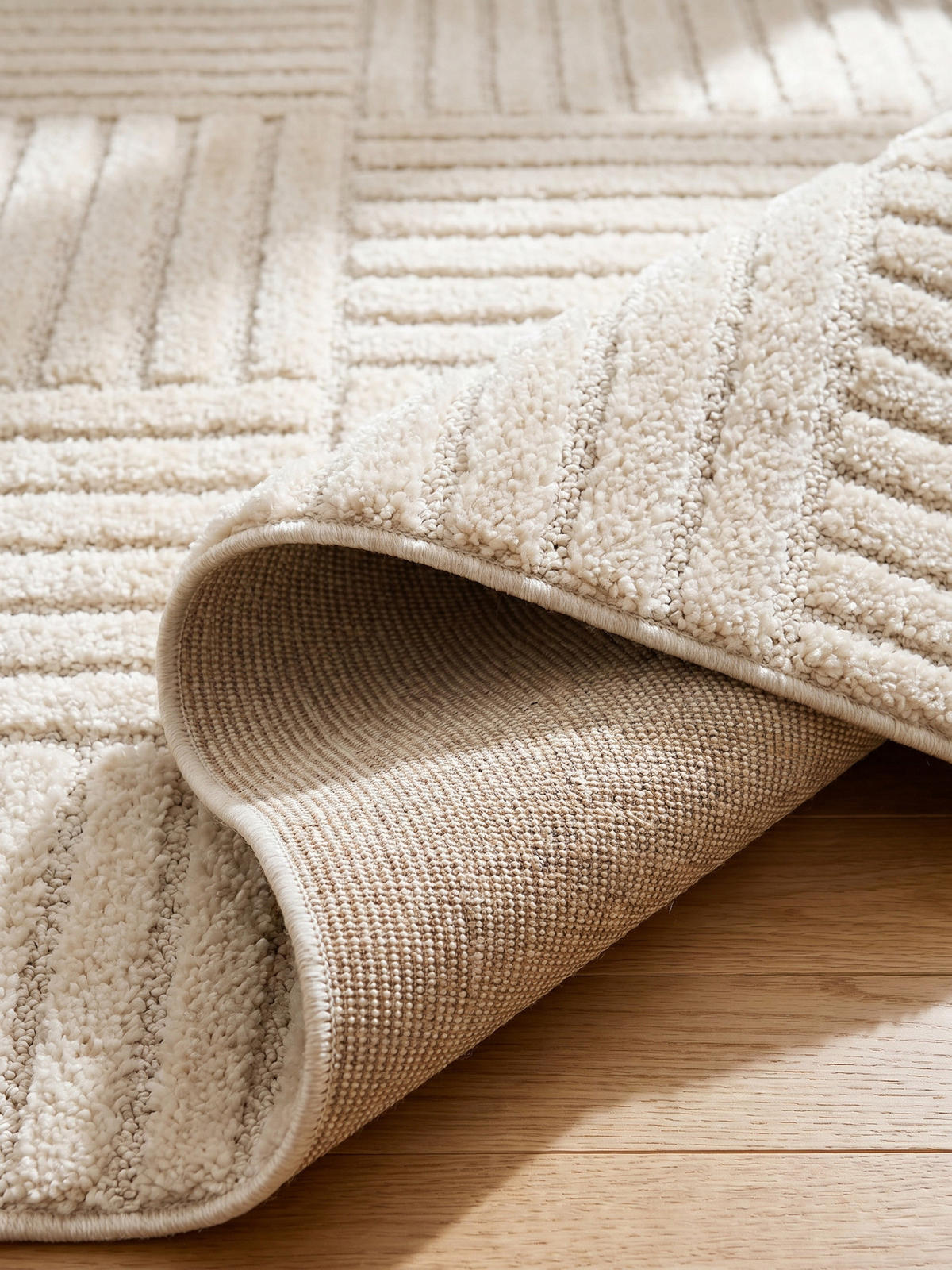 TEPPICH Hochflor RIGI in Creme, mit Cord-Streifen-Patchwork, 240 x 340 cm - Beige, Textil (340/240cm) - KADIMA DESIGN