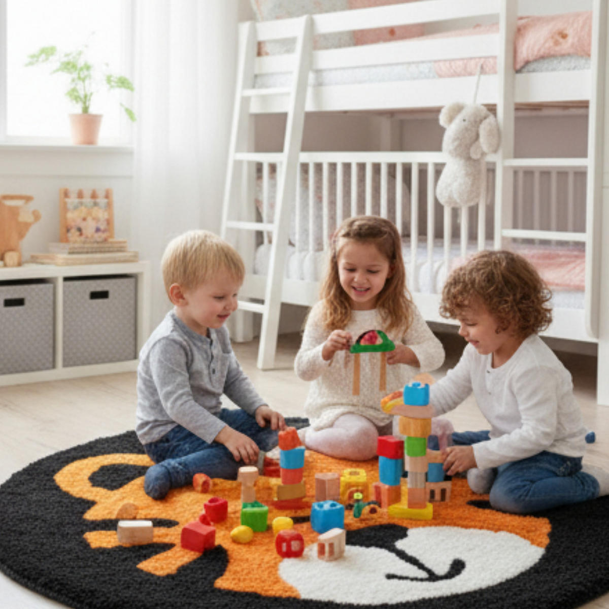 KINDERTEPPICH Tiger Rund Ø100 cm Schwarz Orange Weich Waschbar Kinderzimmer - Schwarz/Orange, Textil (100/100cm) - JUNG