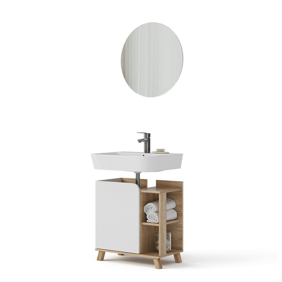 BADMÖBEL-SET Karen Sonoma/Weiß 2 Teile - Weiß/Sonoma Eiche, Holzwerkstoff (60/65/35cm) - Vicco