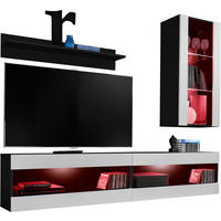 WOHNWAND 4-er Set, TIVOLI SET5 mit mehrfarbige LED RGB Beleuchtung Schwarz + Weiß, Offener Raum - Schwarz/Weiß, Glas/Holzwerkstoff (240/195/35cm) - Komodee