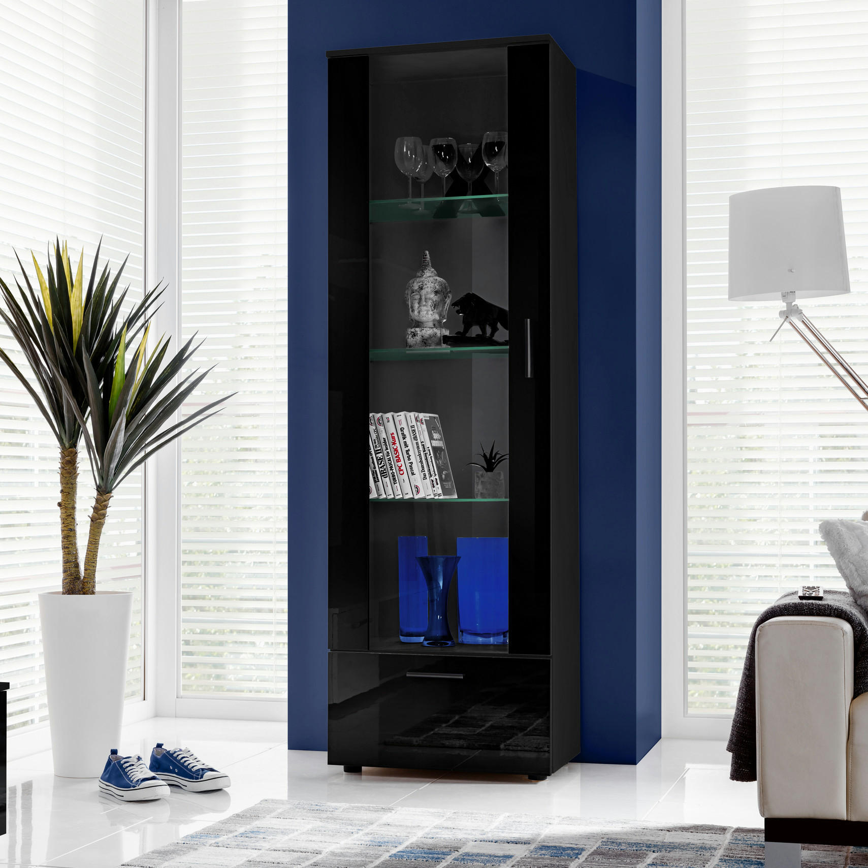 VITRINE ALESSANDRIA, Schwarz - Schwarz, Glas/Holzwerkstoff (60/192/42cm) - Komodee