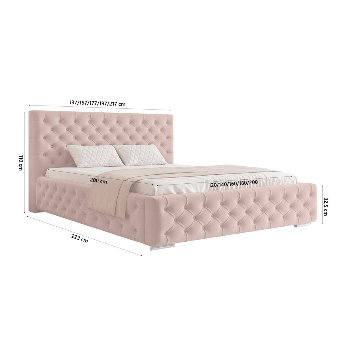 POLSTERBETT CALLIA 120x200 cm, Rose - Rosa, Textil (200/120cm) - Fedve