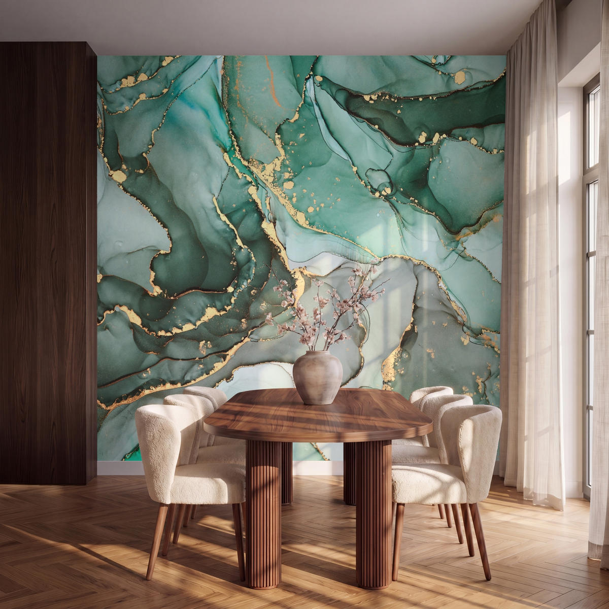 TAPETE - Gold - Marmor - Grün - Luxus - Marmoroptik - Grau - 260x280 cm - Grün, Papier (260/280cm) - OnlyWow