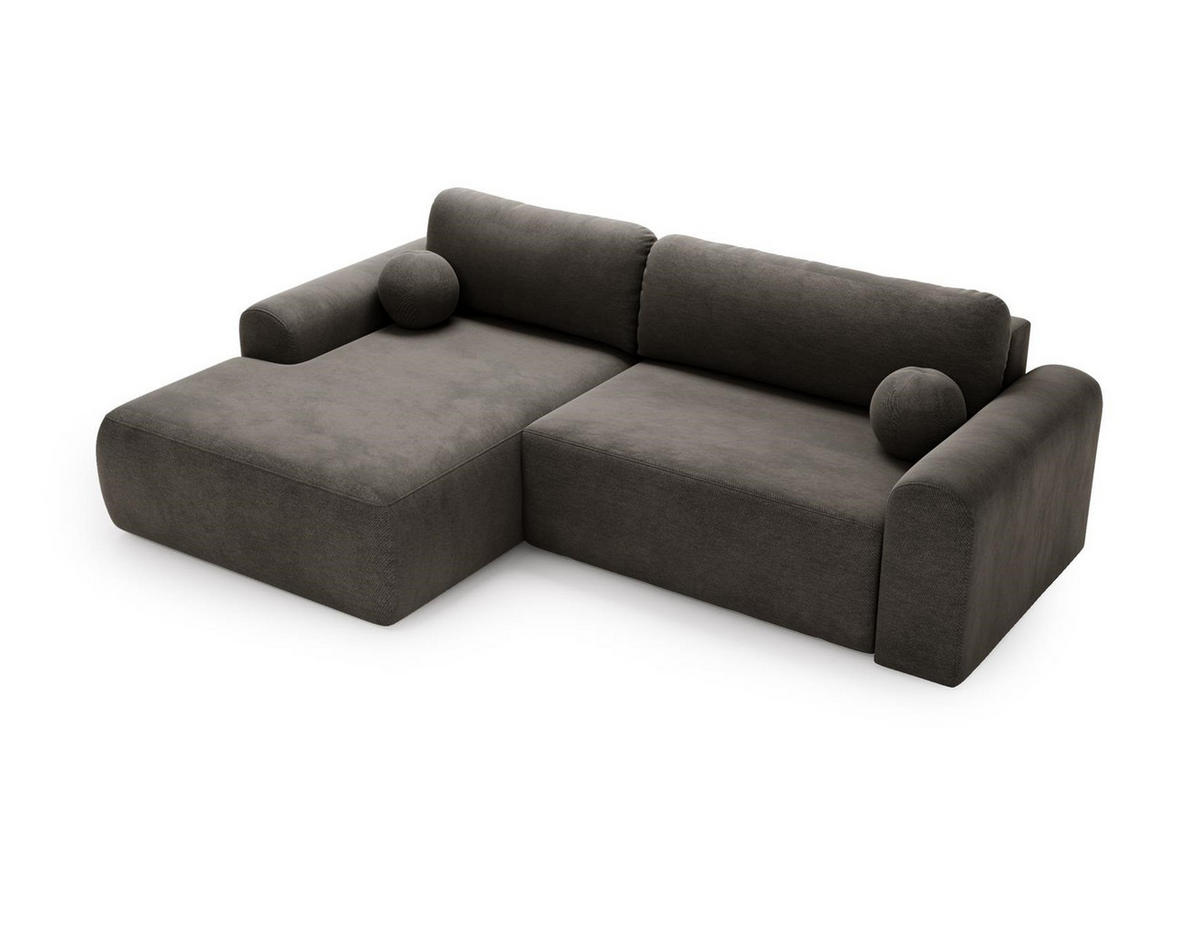 ECKSOFA Aurora Grau, mit Schlaffunktion in Vena Stoff, linke seite - Grau, Holzwerkstoff/Textil (257/177cm) - Bettso