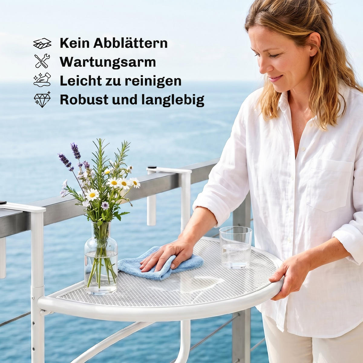 BALKONHÄNGETISCH, Weiß, Metall - Weiß, Metall (60/47/50cm) - Outsunny