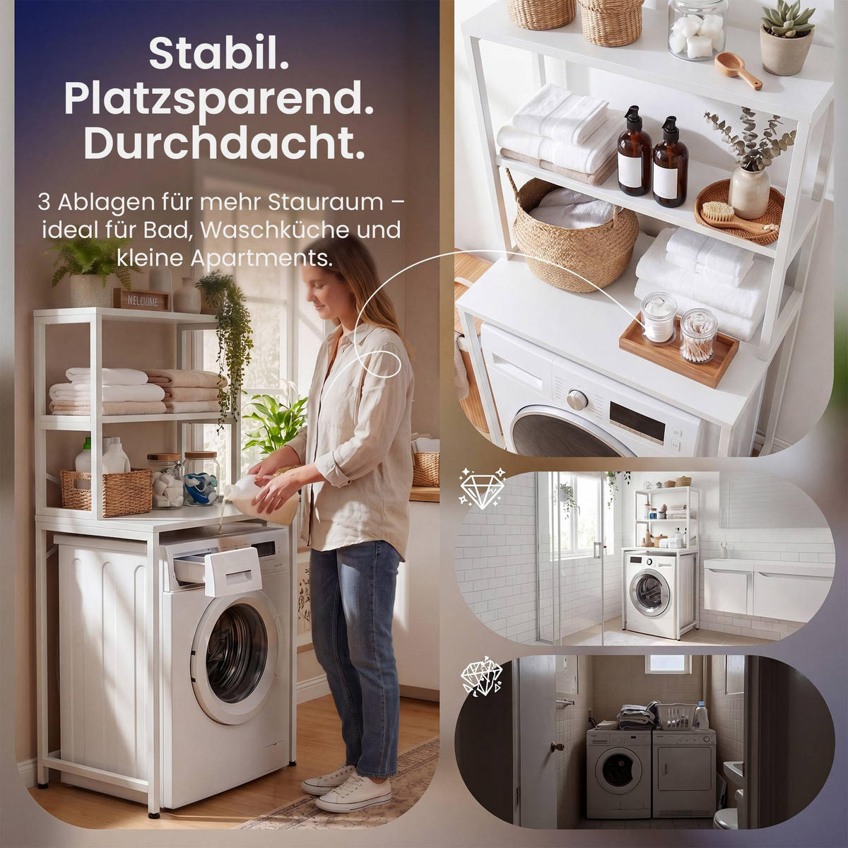 WASCHMASCHINENVERBAU Metall Weiß - Weiß, Metall (68/155/50cm) - CLP