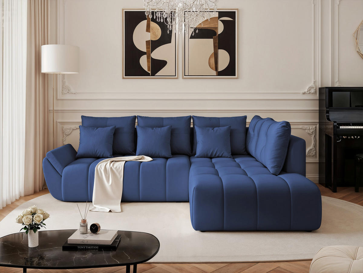 ECKSOFA DOLCE mit Schlaffunktion und Bettkasten Blau - Blau, Holzwerkstoff/Kunststoff (266/190cm) - Idohome