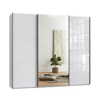 SCHWEBETÜRENSCHRANK 3-türig B250/H216/T65 cm in Weiß mit Glasfront und Spiegel inkl. Vollausstattung / 22033 - Schwarz/Weiß, Holzwerkstoff/Metall (250/216/65cm) - luma-home