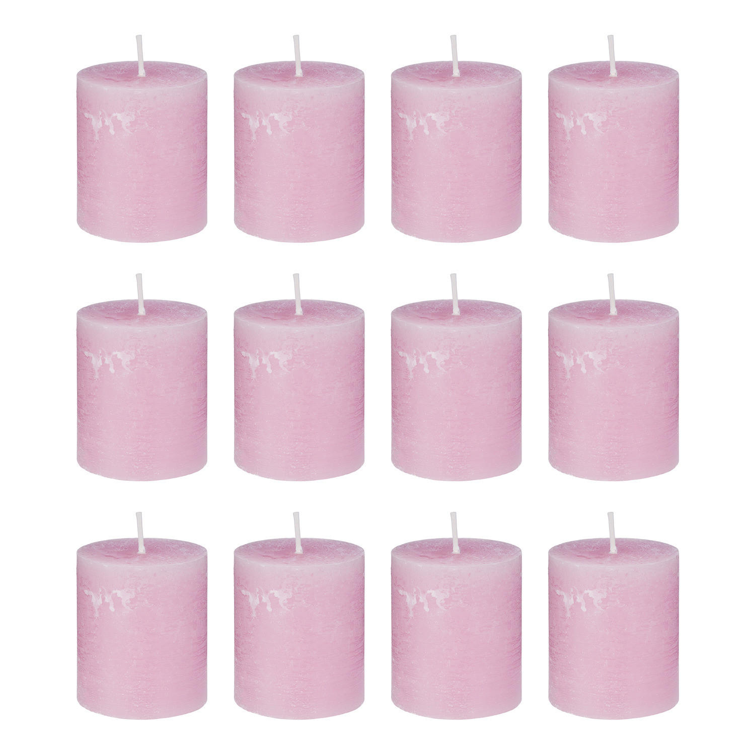 STUMPENKERZE (12er-Set) Rustic Ø6,8 x 13 cm - Rosa, Paraffin (7/8/7cm) - Butlers