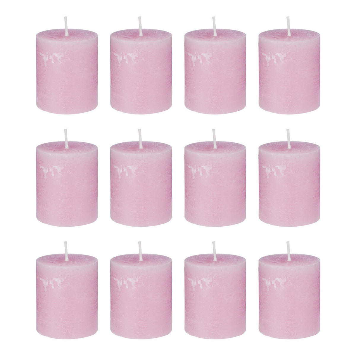 STUMPENKERZE (12er-Set) Rustic Ø6,8 x 13 cm - Rosa, Paraffin (7/8/7cm) - Butlers