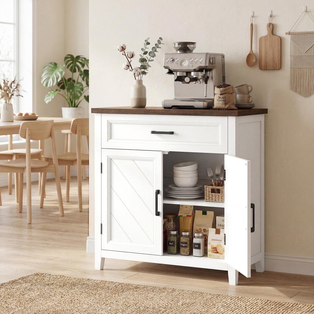 SIDEBOARD DE-11340 2 Türen & Schublade mit verstellbarem Boden Weiß - Weiß, Holzwerkstoff (76/80/35cm) - ComfortXL