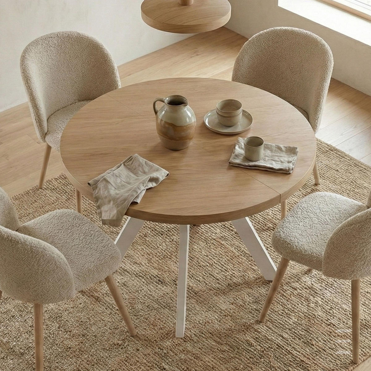 ESSTISCH Runder Ausziehbarer PERO 100/150, Craft Golden/Weiß - Braun/Weiß, Holz (150/100/77cm) - Dekori_Interiors