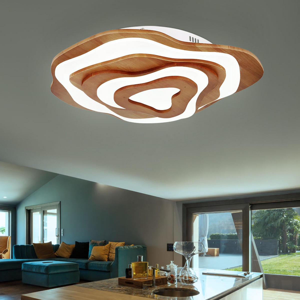 LED DECKENLEUCHTE Metall Holzoptik Braun - Braun, Holz (58/50/10cm) - Globo Lighting