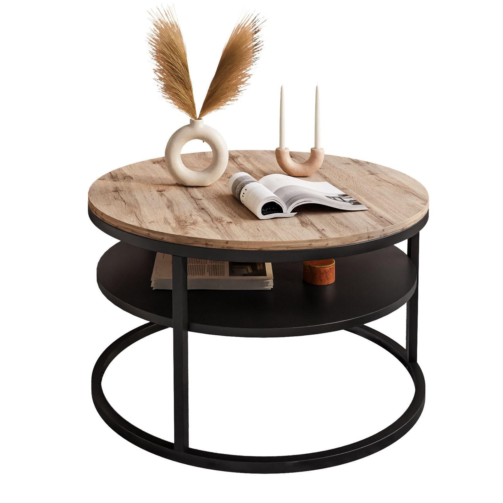 Lookway Couchtisch Schwarz, Eiche Wotan 70x49x70 cm