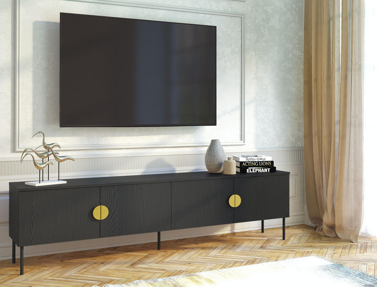 TV-SCHRANK Graphitschwarz 200/53,6/40 - Graphitfarben, Holzwerkstoff (200/54/40cm) - RAUMHIRSCH FURNITURE