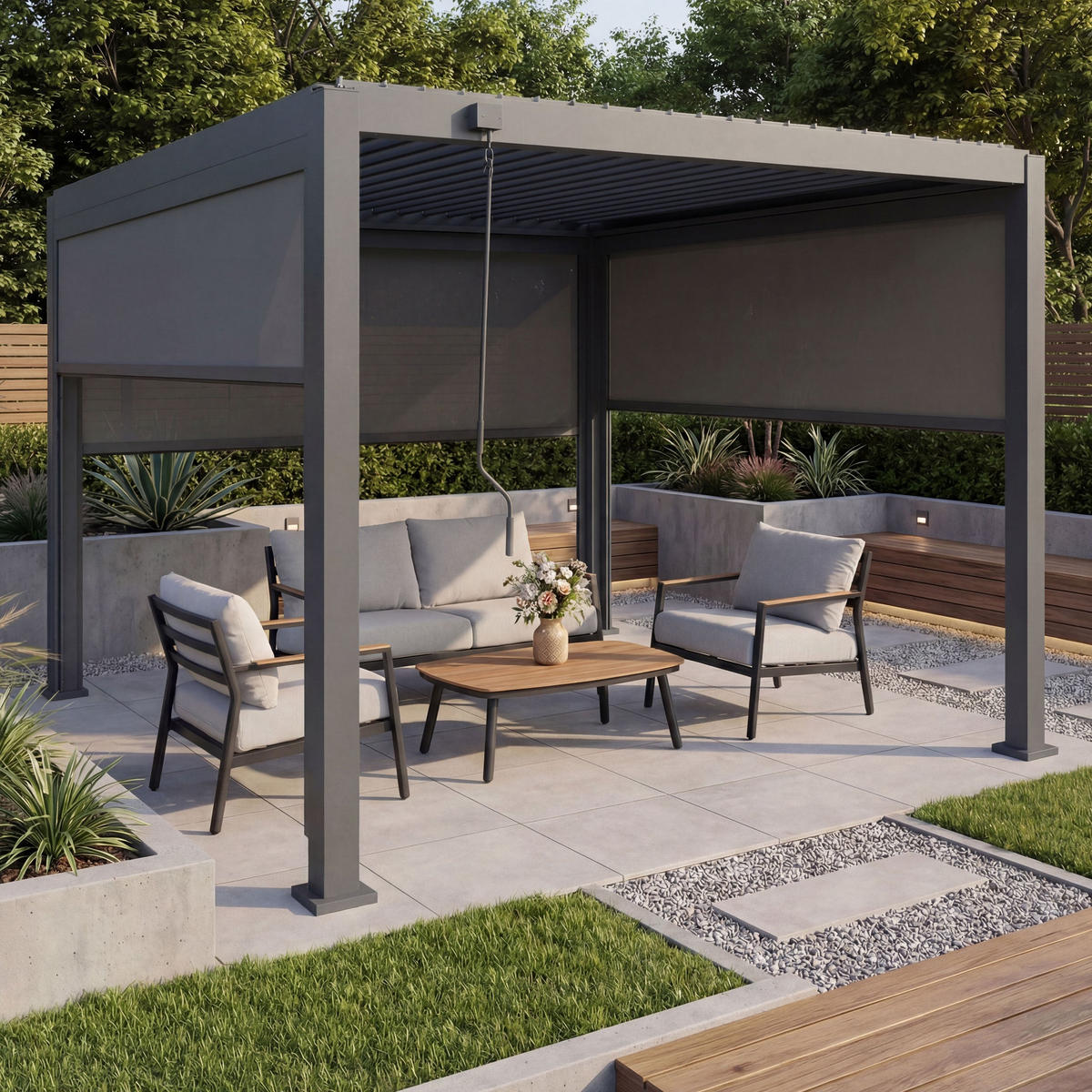 PERGOLA 3x Seitenwand 235x300x300cm Anthrazit - Anthrazit, Metall (300/235/300cm) - BERLINLODGE
